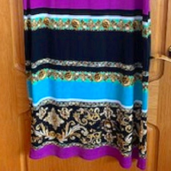 Tiana B. A-Line Striped Short Sleeve Dress Vibrant Multicolor Pullover Sz: L - Picture 4 of 7